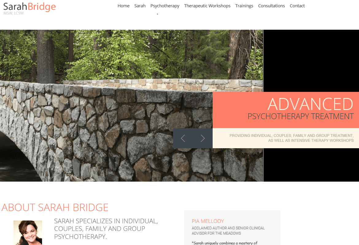 Screenshot of New Website Design for Sarah Bridge Therapy